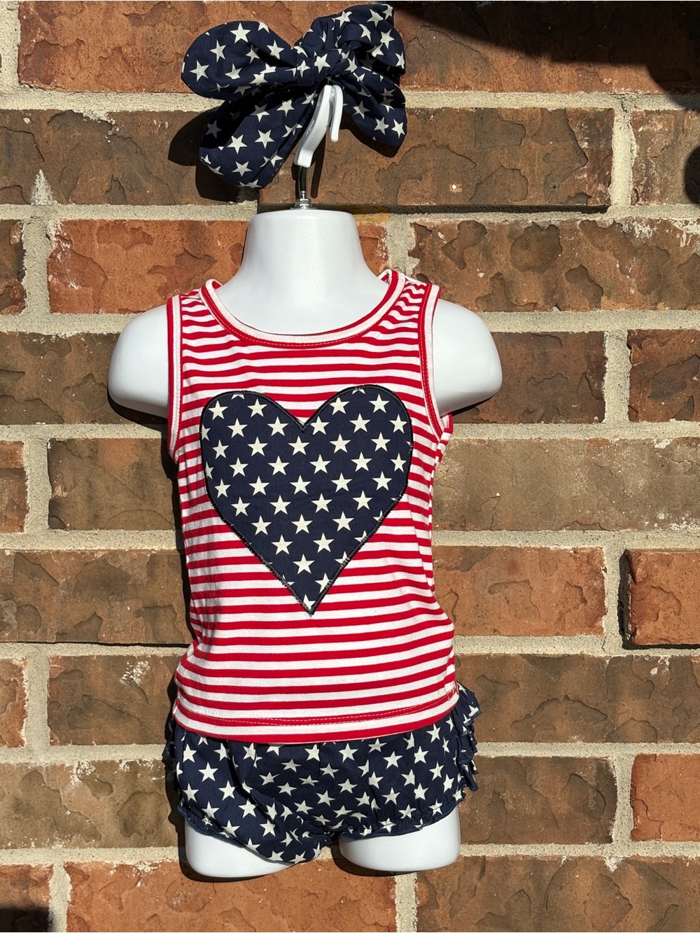 Girls Red & Navy Star Heart Tank Set